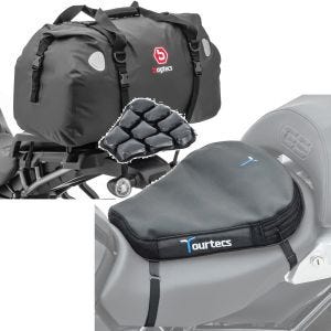 Sett: Motorsykkel hale bag Drybag XF60 vanntett volum 60l Bagtecs med motorsykkel luftpute Air Deluxe M sw