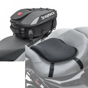 Sett: Motorsykkel hale bag X30 pillion bag utvidbar 20-30Ltr sw Bagtecs med gel setepute L komfortpute sw