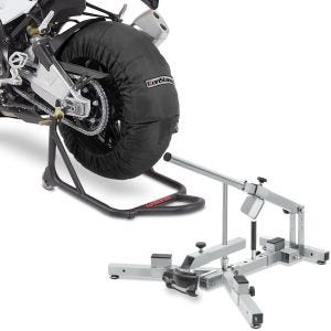 Sett: Motorsykkel dekkvarmer sett Laguna Seca 60-80°C 17 tommer sort ConStands med dekkskifter egnet for M. dekk 12-21" MD4Z