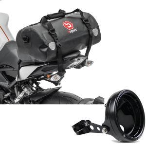 Sett: Motorsykkel hale bag Drybag XF30 wd Volum 30l Bagtecs med frontlyshus 7" med gaffelholder 35-43mm sort