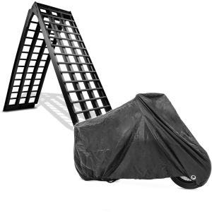 Sett: Adkomstrampe i aluminium V sw, opptil 680 kg, sammenleggbar, egnet for motorsykkel ConStands med presenning XXL dekselhette sw