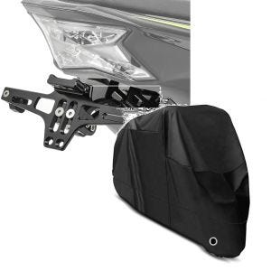 Sett: Nummerskiltholder NH2 nummerskiltholder med LED-belysning Zaddox med motorsykkelpresenning XL deksel i svart