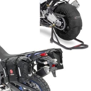 Sett: Motorsykkel dekkvarmer sett Billown 60-80-95 °C 17 tommer sw ConStands med salvesker wd