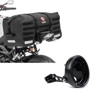 Sett: Motorsykkel hale bag SX70 70Ltr vanntett sw Bagtecs med frontlyshus 7" med gaffelholder 35-43mm sw