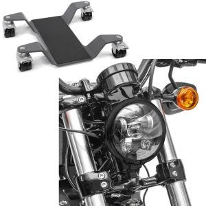 Sett: manøvreringshjelp for hovedstativ ConStands Easy Mover II opptil 400 kg i grått + LED-hovedlys 5,75 tommer egnet for Harley Davidson hovedlykt svart Craftride