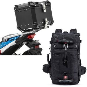 Sett: Motorsykkel aluminium toppkoffert XB45 aluminium univ 45 liter sw Bagtecs med motorsykkel ryggsekk HK4 halebag 45 liter i sw.