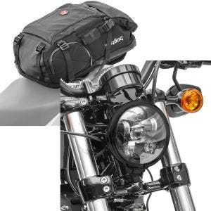 Sett: Motorsykkelryggsekk Bagtecs HX5 halebag vanntett 45 liter med hjelmholder + LED-hodelykt 5,75 tommer egnet for Harley Davidson hodelykt svart Craftride