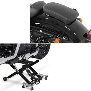 Sett: Motorsykkellift Midlift XL opp til 500 kg i svart ConStands med pillion sugekopp setepute egnet for Custom Bikes Glider X svart