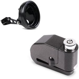 Sett: Motorsykkellykthus 7" med gaffelfeste 35-43mm sw Craftride med bremseskivelåsalarm 120dB sw