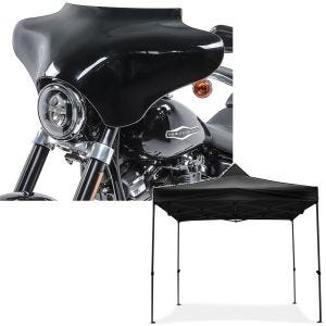 Sett: Batwing fairing egnet for Harley Davidson Road King / Softail / Fat Boy Craftride svart + racingtelt 3x3m sammenleggbar Tourtecs sammenleggbar paviljong for racerbanen svart