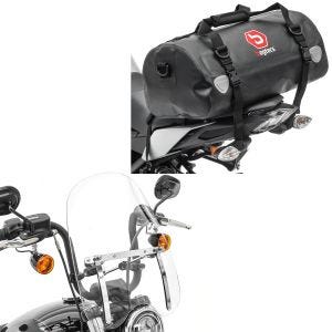 Sett: Motorsykkel frontrute CW1 egnet for retro sykler klar Craftride med hale bag Drybag XF30 wd
