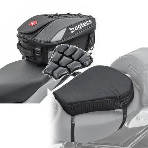 Sett: Motorsykkel halebag X30 pillion bag utvidbar 20-30Ltr sw Bagtecs med luftpute Air M komfort setepute sw