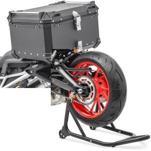 Sett: Motorsykkel aluminium toppkoffert XB65 aluminium univ 65 liter sw Bagtecs med base bakhjul montering stativ sw matt