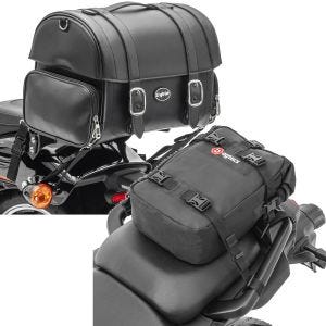Sett: Motorsykkel hale bag FP Sissybar bag egnet for Cruiser og Retro 32L Craftride med hale bag KH1 ryggsekk 10 liter svart