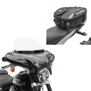 Sett: Batwing fairing egnet for choppere og spesialsykler Craftride med motorsykkel halebag X30 utvidbar 20-30L svart