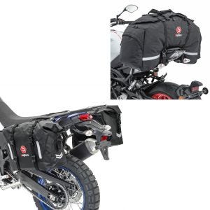 Sett: Motorsykkel-salvesker wd WP8 2x30L rullelukkende sideveske Bagtecs med haleveske SX80 pillion bag sort 70L.