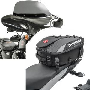 Sett: Batwing fairing egnet for choppere og spesialsykler rg Craftride med motorsykkel halebag X30 utvidbar 20-30Ltr svart