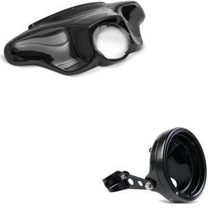 Sett: Batwing fairing egnet for Harley Davidson Touring 96-13 Craftride i svart + motorsykkel frontlyshus 7" med gaffelbrakett 35-43mm Craftride svart