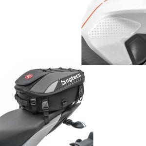 Sett: Motorsykkel hale bag X30 pillion bag utvidbar 20-30Ltr sw Bagtecs med side tank pad Grip Pad M transp.