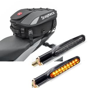Sett: Motorsykkel halebag X30 utvidbar 20-30Ltr sw Bagtecs med kjørelysindikatorer KP6 LED-indikatorer ECE 2 stk.