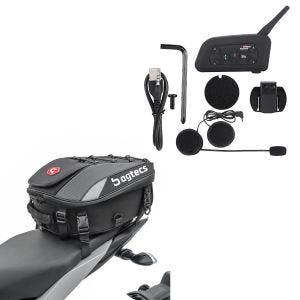 Sett: Intercom motorsykkel IK6 med headset trådløs Tourtecs med halebag X30 utvidbar 20-30Ltr sw