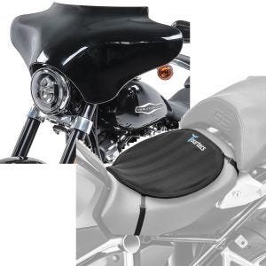 Sett: Batwing fairing egnet for Harley Davidson Road King / Softail / Fat Boy Craftride svart + motorsykkel gel setepute Tourtecs neopren L gel pute setetrekk i svart
