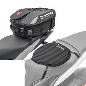 Sett: Motorsykkel halebag X30 utvidbar 20-30Ltr sw Bagtecs med gel setepute neopren M gel pute setetrekk sw