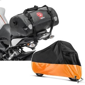 Sett: Motorsykkel hale bag Drybag XF30 vanntett volum 30l Bagtecs med motorsykkel presenning XXL deksel sw-oransje