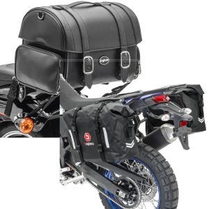 Sett: Motorsykkel hale bag FP egnet for Cruiser og Retro 32L Craftride med salvesker wd WP8 2x30L rullelukking