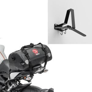 Sett: Motorsykkel hale bag Drybag XF30 vanntett volum 30l Bagtecs med garderobe WH2 veggfeste hjelmholder sw