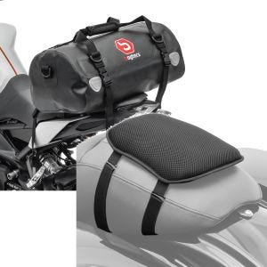 Sett: Motorsykkel hale bag Drybag XF30 vanntett volum 30l Bagtecs med gel setepute S comfort pute univ