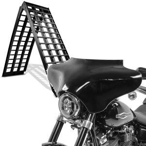 Sett: Adkomstrampe i aluminium Constands V svart, opptil 680 kg, sammenleggbar, for motorsykkel, scooter, quad, ATV + Batwing-kåpe egnet for Harley Davidson Road King / Softail / Fat Boy Craftride svart