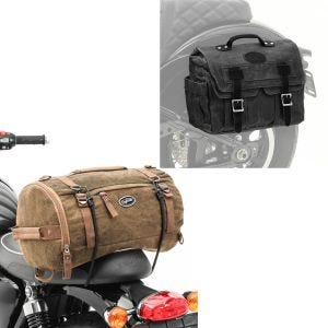 Sett: Motorsykkel-salveske canvas med innerlomme CV1 sw Craftride med haleveske Vintage 25L brun