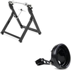 Sett: Balanser motorsykkel WU-2 balanseringsenhet sw ConStands med frontlyshus 7" med gaffelholder 35-43mm sw