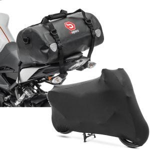 Sett: Motorsykkel halebag Drybag XF30 wd Volum 30l Bagtecs med motorsykkeldeksel Indoor XL-XXL Stretch Garage sw