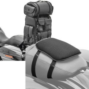 Sett: Sissybar bag med bagasjerull egnet for Chopper DLX PU skinn Craftride med motorsykkel gel setepute S univ
