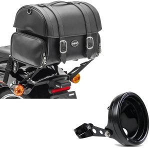 Sett: Motorsykkel hale bag FP egnet for Cruiser og Retro 32L Craftride med frontlykt. 7" med gaffelfeste 35-43mm sw