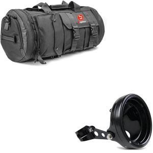 Sett: Motorsykkel halebag TB8 bagasjerull 35Ltr sw Bagtecs med frontlyshus 7" med gaffelholder 35-43mm sw