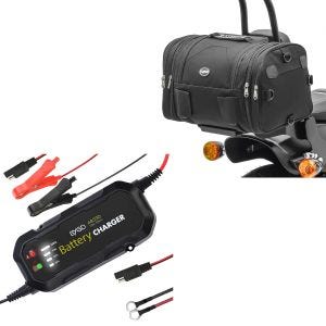 Sett: Motorsykkel hale bag RB1 24-30L egnet for retro sykler sw Craftride med batterilader BC2 helautomatisk 1500mA