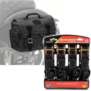 Sett: Motorsykkel-salveske canvas med innerlomme CV1 sw Craftride med stroppsett sw