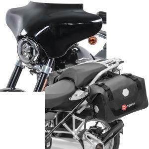 Sett: Batwing kåpe egnet for Harley Davidson Road King / Softail / Fat Boy Craftride svart + motorsykkel salvesker vanntette Bagtecs RB25 med rullelukking