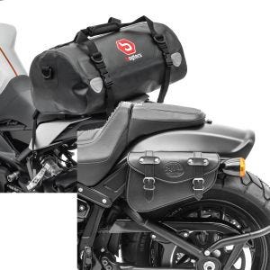 Sett: Motorsykkel halebag Drybag XF30 wd Volum 30l Bagtecs med salveske venstre Arizona 3Ltr egnet for Chopper sw