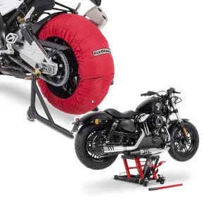 Sett: Motorsykkel dekkvarmer Laguna Seca 60-80°C 17" rød ConStands med lift Midlift L opp til 680 kg rød