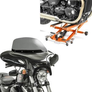 Sett: Batwing fairing egnet for choppere og spesialsykler rg Craftride med motorsykkelløft Midlift XL opptil 500 kg oransje