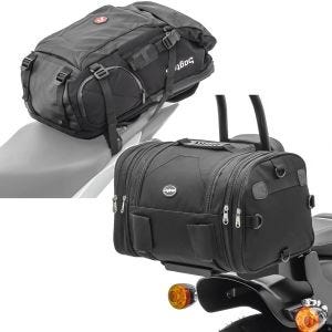 Sett: Motorsykkelryggsekk HX5 wd 45Ltr med hjelmholder Bagtecs med halebag RB1 24-30Ltr egnet for retrosykler sw.