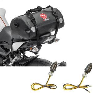 Sett: Motorsykkel hale bag Drybag XF30 vanntett volum 30l Bagtecs med LED-indikatorer KP8 ECE par tonet