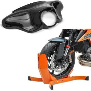 Sett: Batwing kåpe egnet for Harley Davidson Touring 96-13 Craftride i svart + motorsykkelrocker ConStands Easy-Plus motorsykkelstativ opp til 21 tommer oransje