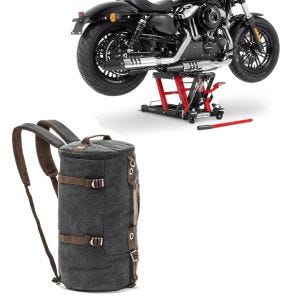 Sett: Lift Midlift L opp til 680 kg rød ConStands med motorsykkelryggsekk Canvas VG8 Vintage 35Ltr svart