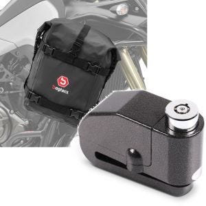 Sett: Motorsykkel crash bar bag egnet for crash bar K4 Dry Bag wd 10L Bagtecs med bremseskive lås alarm 120dB sort