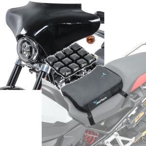 Sett: Batwing fairing egnet for Harley Davidson Road King / Softail / Fat Boy Craftride svart + motorsykkel luftpute Tourtecs Air Deluxe S komfortsetepute i svart